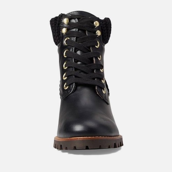 NWT JACK ROGERS Harper hiker knit heeled black leather boots size 9 - Picture 2 of 12